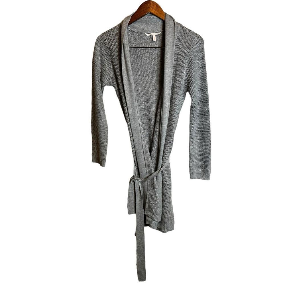 Victoria’s Secret grey metallic knit open front tie waist cardigan medium